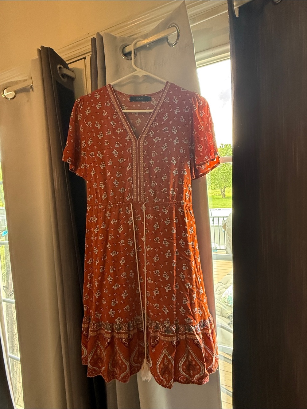 Casual Boho Mini Dress in Rust Orange
